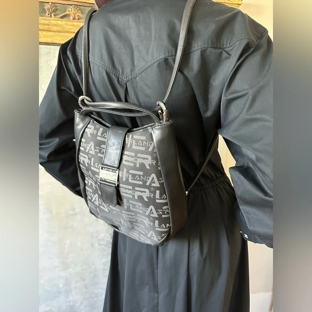 Lancaster Paris Black Logo Backpack Bag